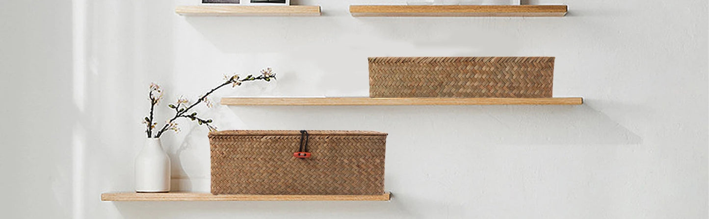 Hand Woven Storage Baskets With Lid Dust Clothing Storage-Box Rectangular Wardrobe Container Sundries Organizer 3 Grids