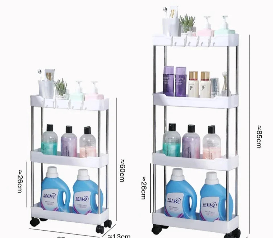Slim Rolling Storage Cart On Wheels Utility Slide 3/4 Tier Bathroom Trolley Bookshelf Organize Snacks Carts Kitchen Bedroom Rack
