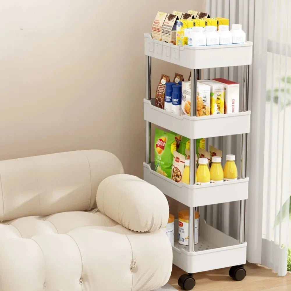 Slim Rolling Storage Cart On Wheels Utility Slide 3/4 Tier Bathroom Trolley Bookshelf Organize Snacks Carts Kitchen Bedroom Rack
