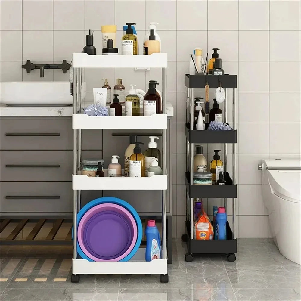 Slim Rolling Storage Cart On Wheels Utility Slide 3/4 Tier Bathroom Trolley Bookshelf Organize Snacks Carts Kitchen Bedroom Rack