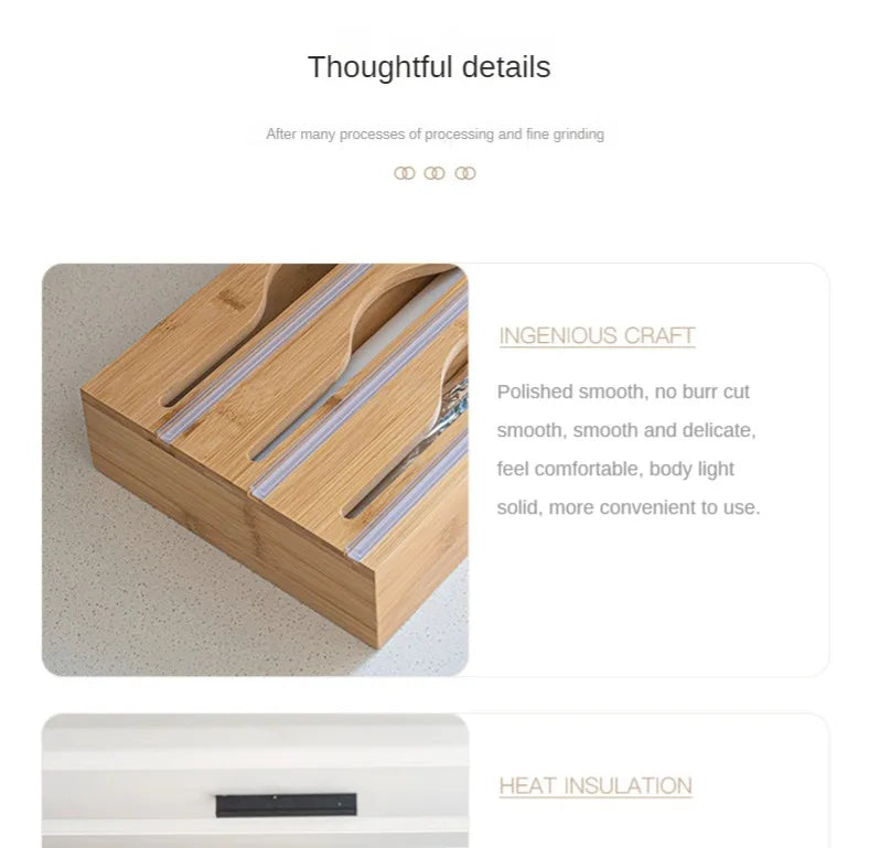 1pc Cling Film Cutter Minimalist Wall Mounted Wooden Kitchenware Multi Compartment Multi Layer Hidden Scratchers Two Way Cutter
