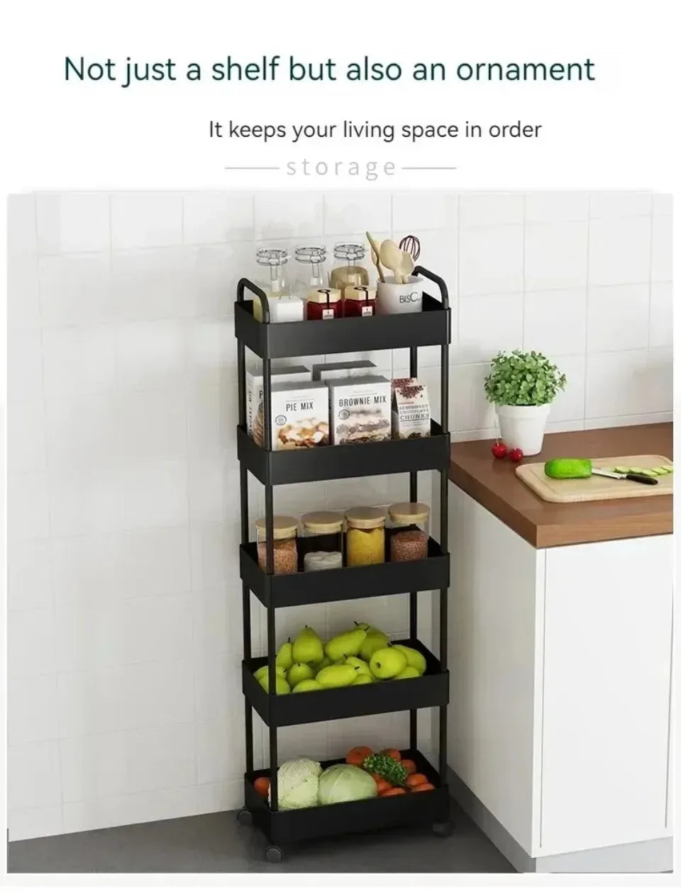 Slim Rolling Storage Cart On Wheels Utility Slide 3/4 Tier Bathroom Trolley Bookshelf Organize Snacks Carts Kitchen Bedroom Rack