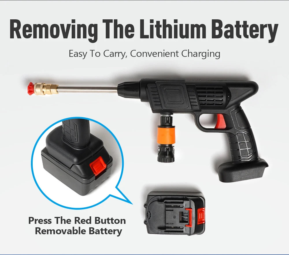 Portable High Pressure Washer 30Bar Car Water Gun Lithium Battery Charging Wireless Spray Cleaner Pump Washing Machine