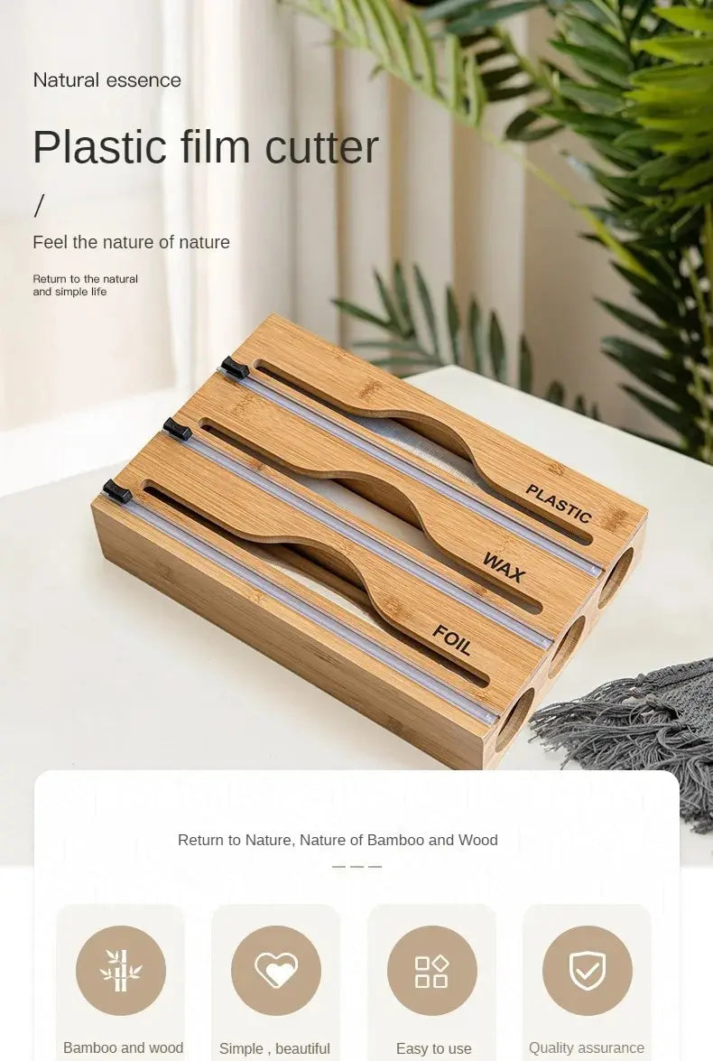 1pc Cling Film Cutter Minimalist Wall Mounted Wooden Kitchenware Multi Compartment Multi Layer Hidden Scratchers Two Way Cutter
