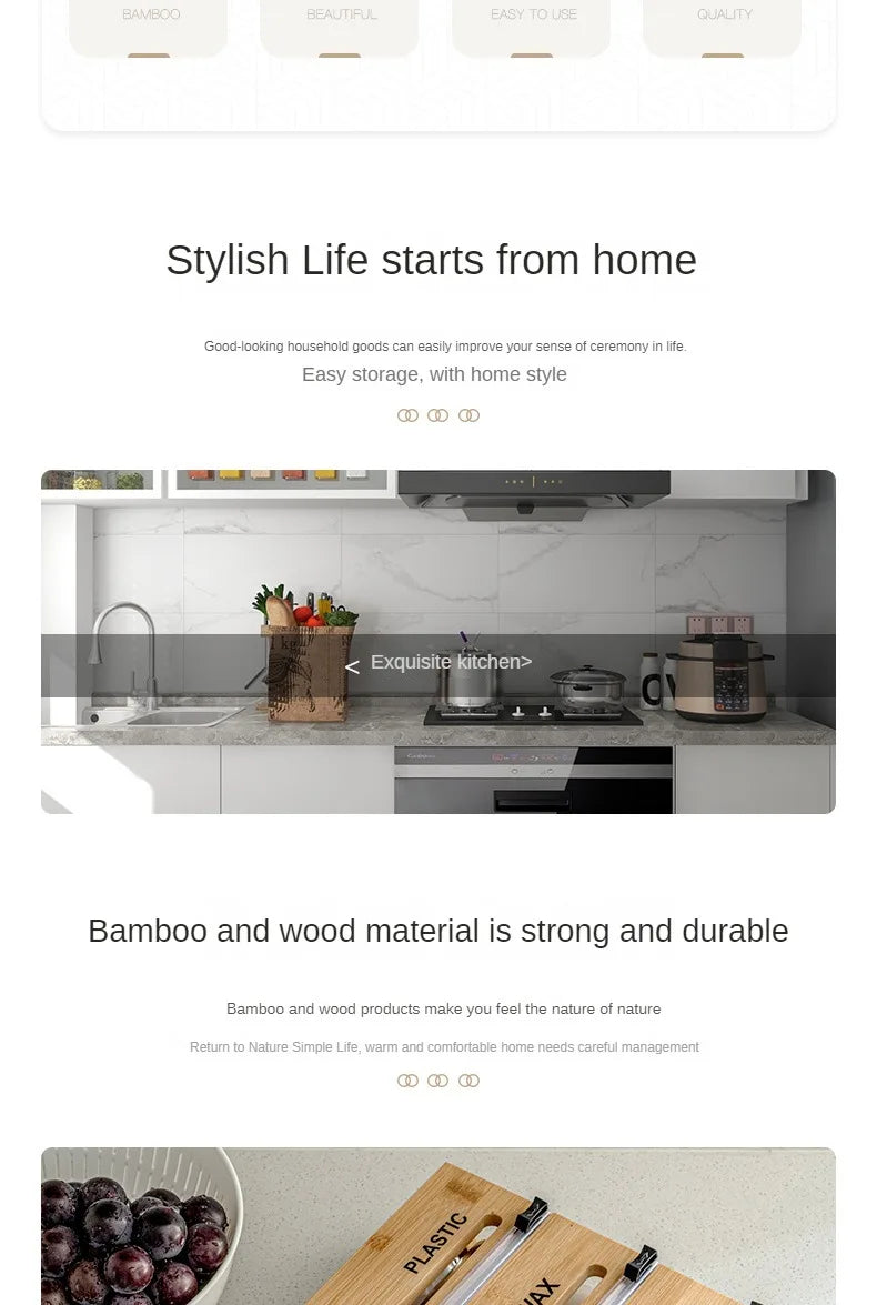 1pc Cling Film Cutter Minimalist Wall Mounted Wooden Kitchenware Multi Compartment Multi Layer Hidden Scratchers Two Way Cutter