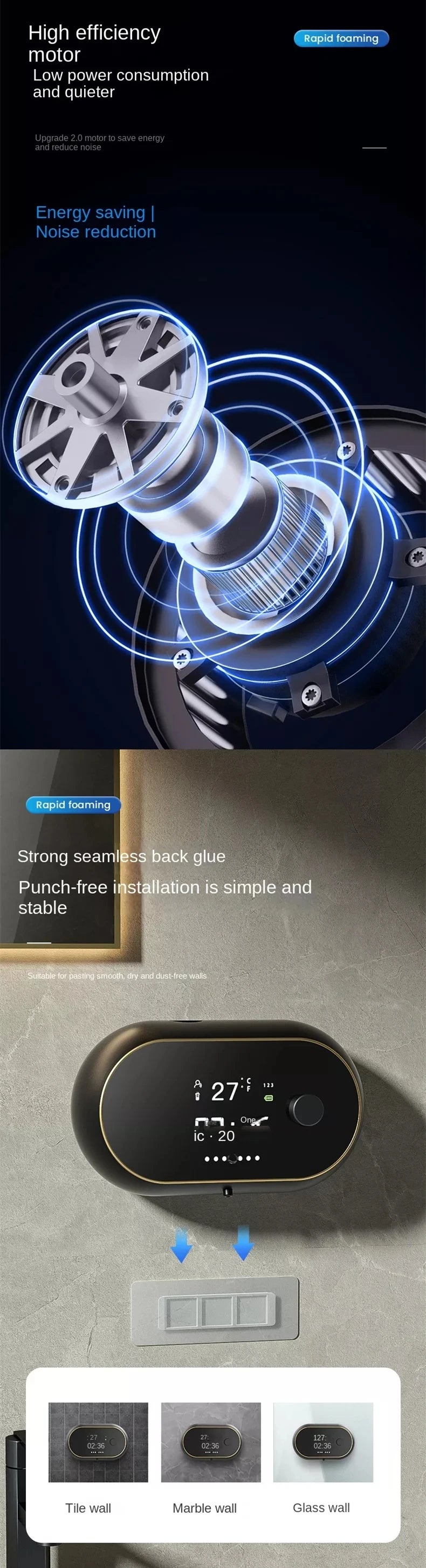 Creative Liquid Foam Soap Dispensers Time Temperature Display Human Body Induction Hand Wash Waterproof Automatic Soap Dispenser