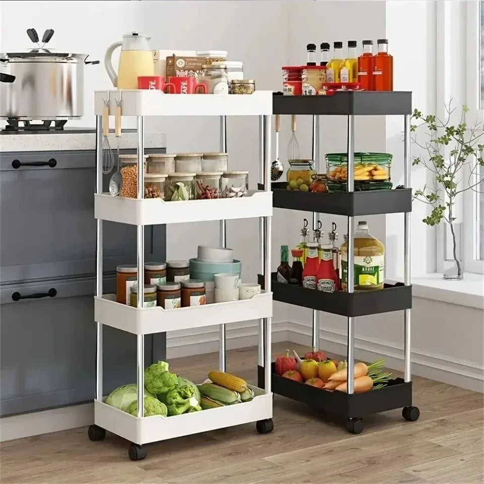 Slim Rolling Storage Cart On Wheels Utility Slide 3/4 Tier Bathroom Trolley Bookshelf Organize Snacks Carts Kitchen Bedroom Rack