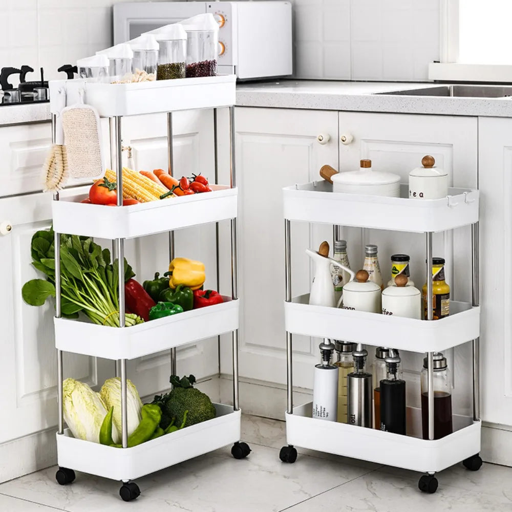 Slim Rolling Storage Cart On Wheels Utility Slide 3/4 Tier Bathroom Trolley Bookshelf Organize Snacks Carts Kitchen Bedroom Rack