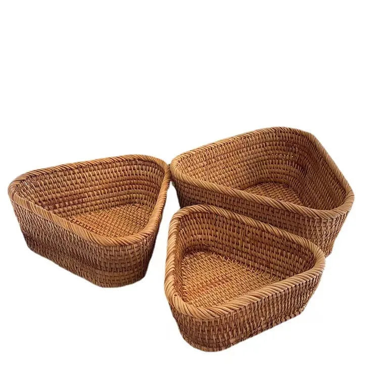 Handwoven Rectangular Rattan Wicker Basket Fruit Tea Snack Bread Picnic Cosmetic Storage Box Kitchen Supplies Household Tools