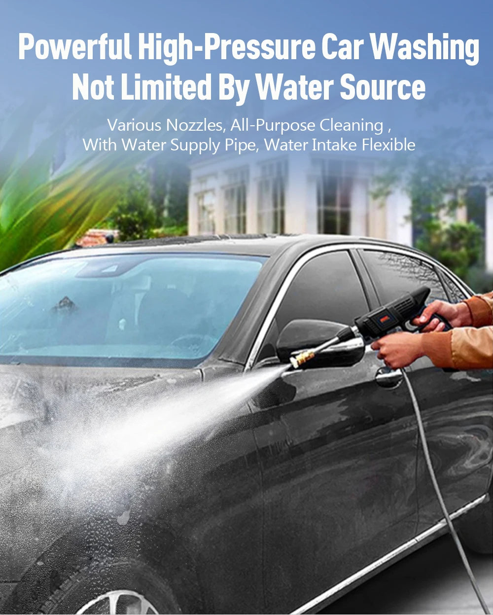 Portable High Pressure Washer 30Bar Car Water Gun Lithium Battery Charging Wireless Spray Cleaner Pump Washing Machine
