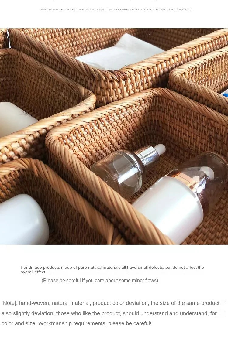 Handwoven Rectangular Rattan Wicker Basket Fruit Tea Snack Bread Picnic Cosmetic Storage Box Kitchen Supplies Household Tools