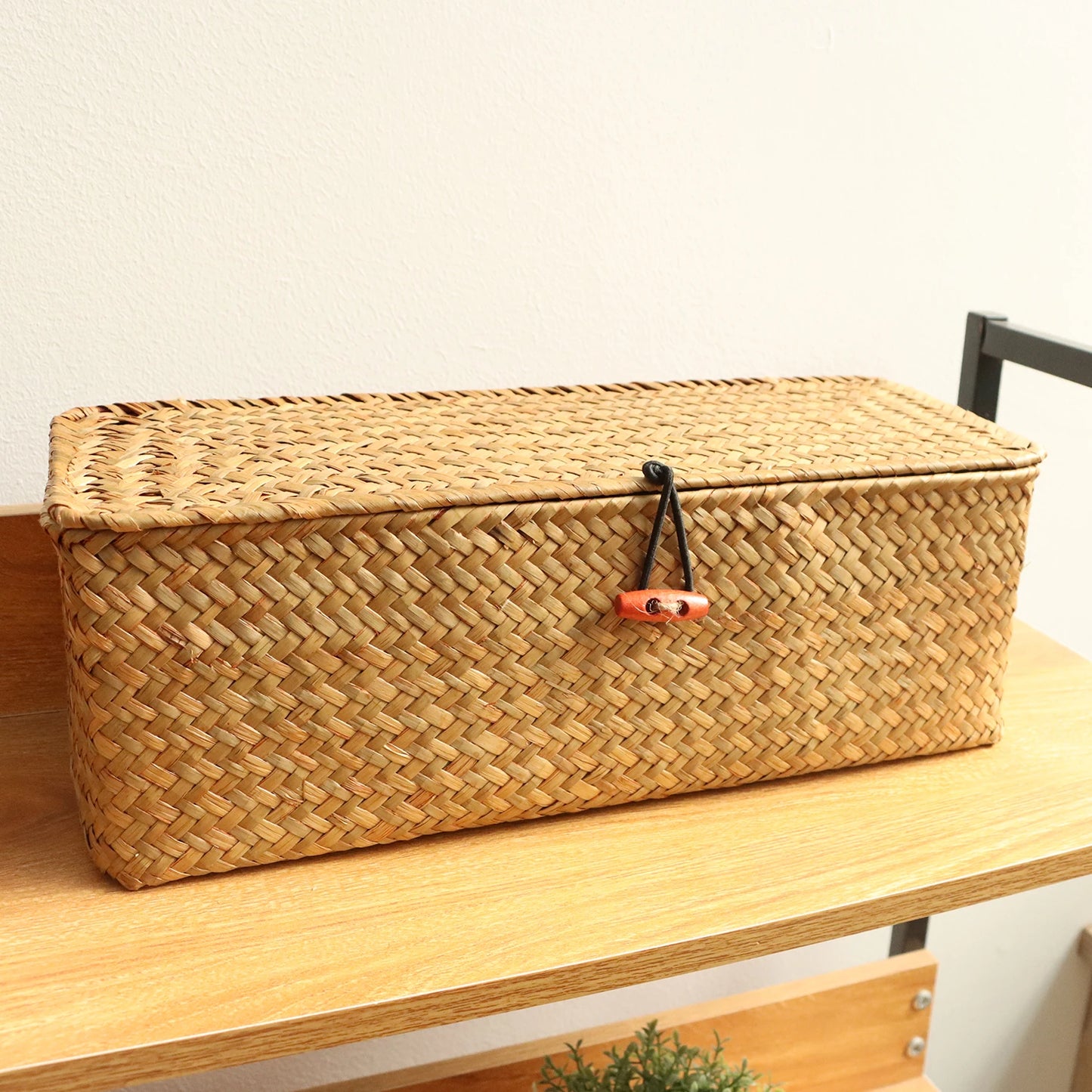 Hand Woven Storage Baskets With Lid Dust Clothing Storage-Box Rectangular Wardrobe Container Sundries Organizer 3 Grids