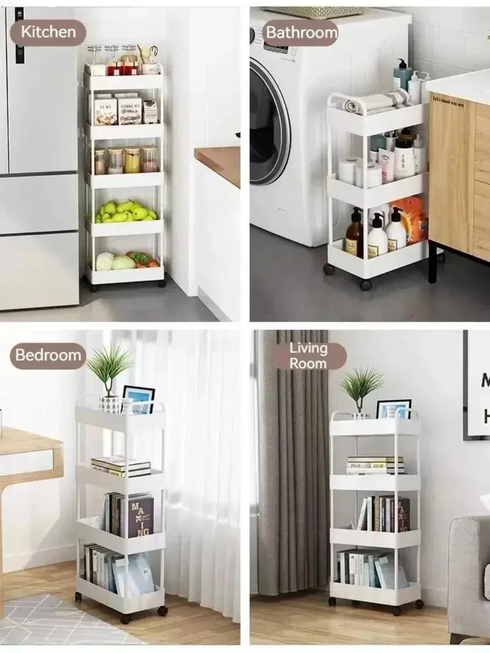 Slim Rolling Storage Cart On Wheels Utility Slide 3/4 Tier Bathroom Trolley Bookshelf Organize Snacks Carts Kitchen Bedroom Rack