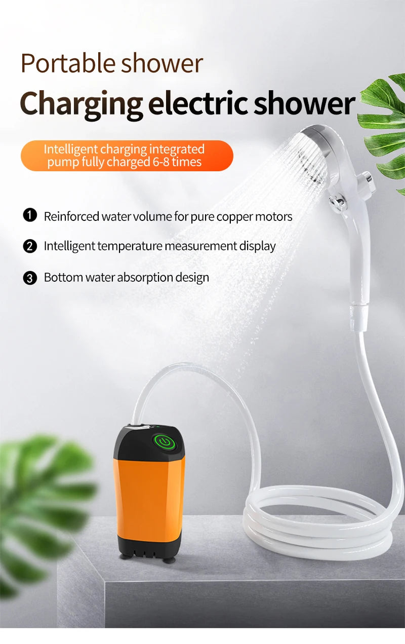 Outdoor Camping Shower IPX7 Waterproof with Digital Display Portable Electric Shower Pump for Hiking Travel Beach Pet Watering