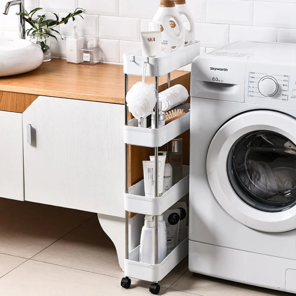 Slim Rolling Storage Cart On Wheels Utility Slide 3/4 Tier Bathroom Trolley Bookshelf Organize Snacks Carts Kitchen Bedroom Rack