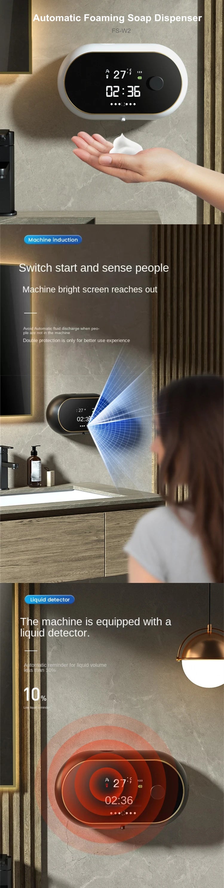 Creative Liquid Foam Soap Dispensers Time Temperature Display Human Body Induction Hand Wash Waterproof Automatic Soap Dispenser