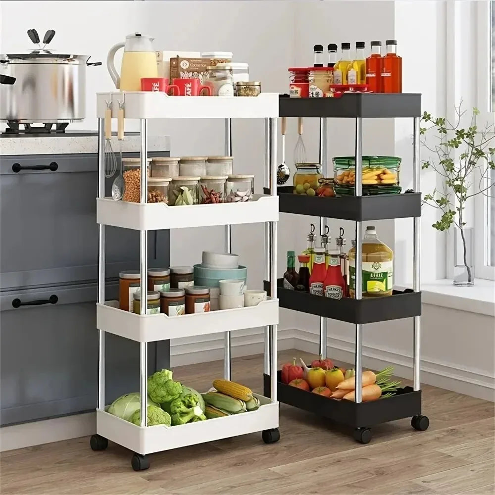 Slim Rolling Storage Cart On Wheels Utility Slide 3/4 Tier Bathroom Trolley Bookshelf Organize Snacks Carts Kitchen Bedroom Rack