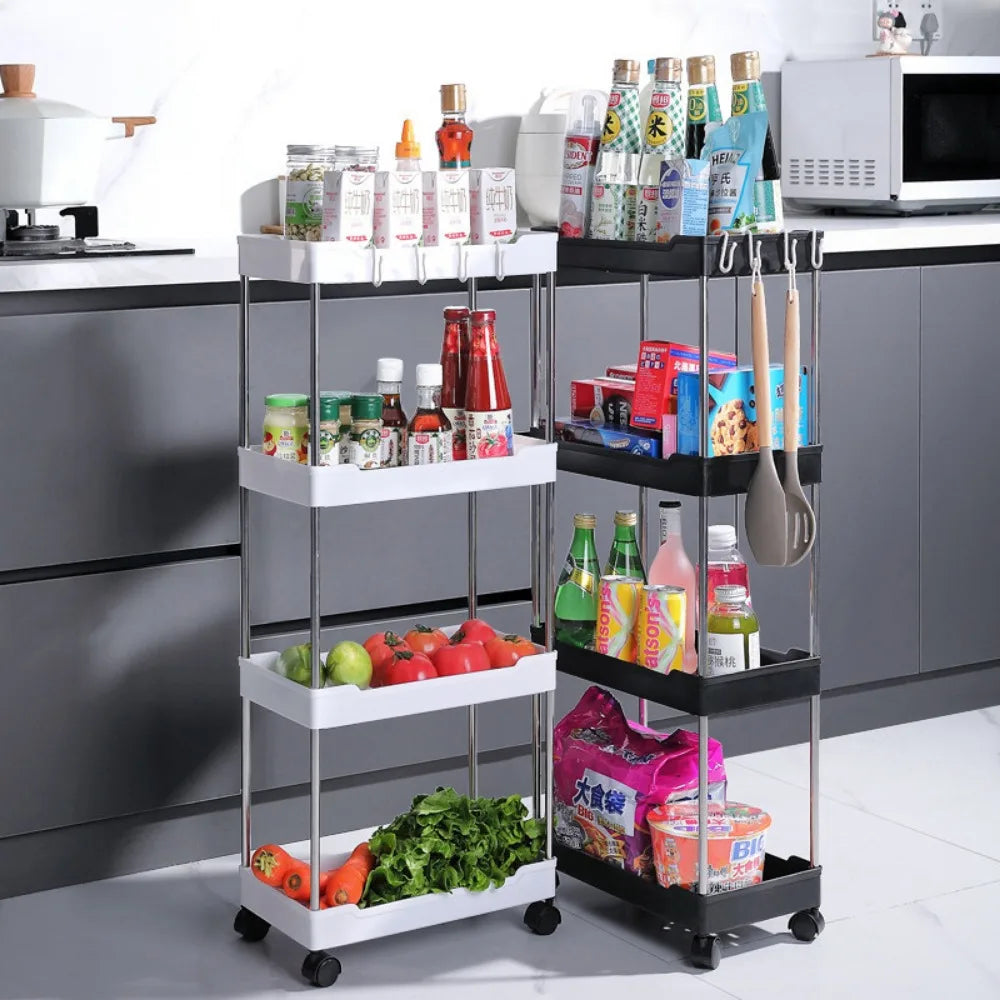 Slim Rolling Storage Cart On Wheels Utility Slide 3/4 Tier Bathroom Trolley Bookshelf Organize Snacks Carts Kitchen Bedroom Rack