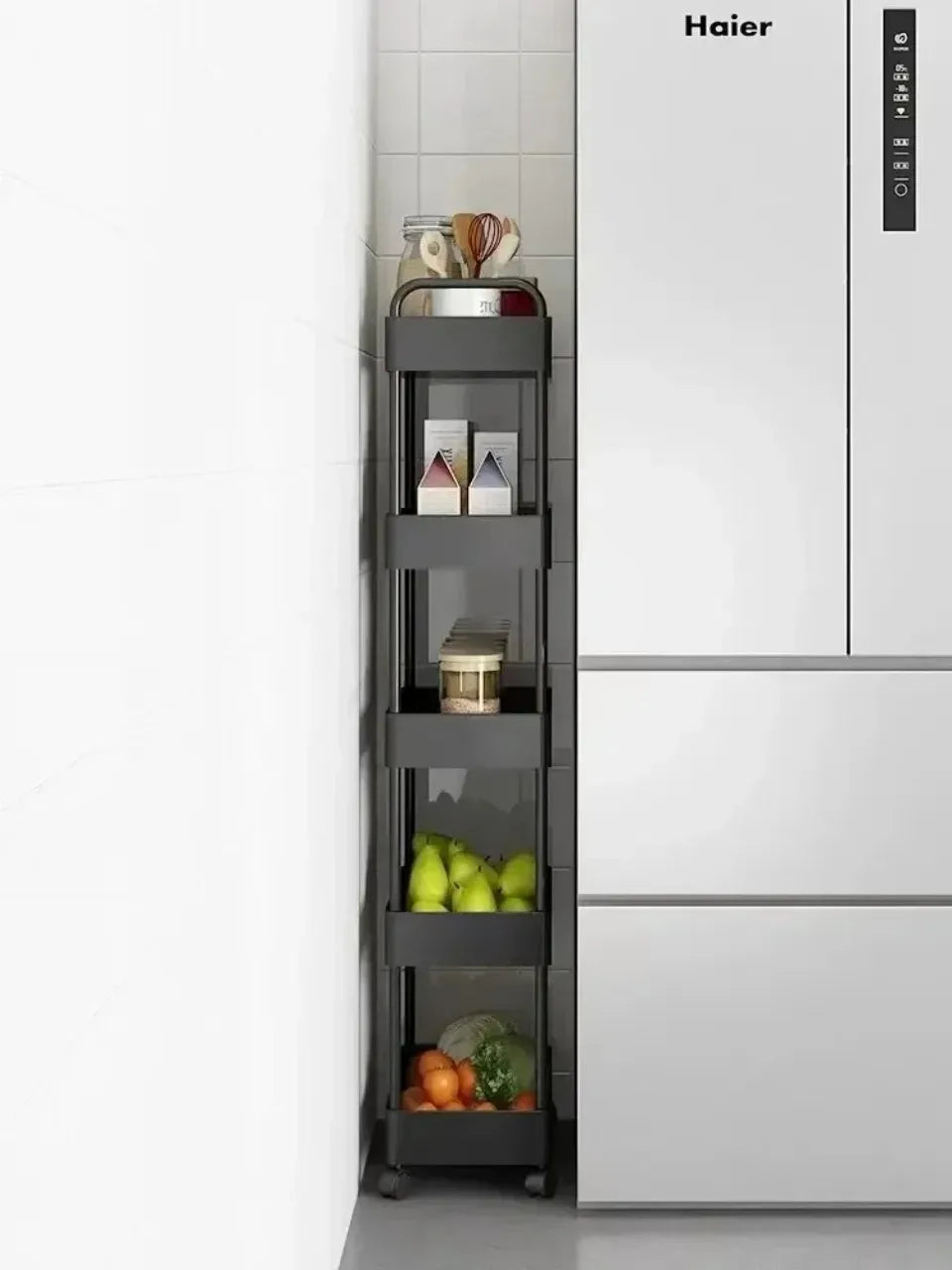 Slim Rolling Storage Cart On Wheels Utility Slide 3/4 Tier Bathroom Trolley Bookshelf Organize Snacks Carts Kitchen Bedroom Rack