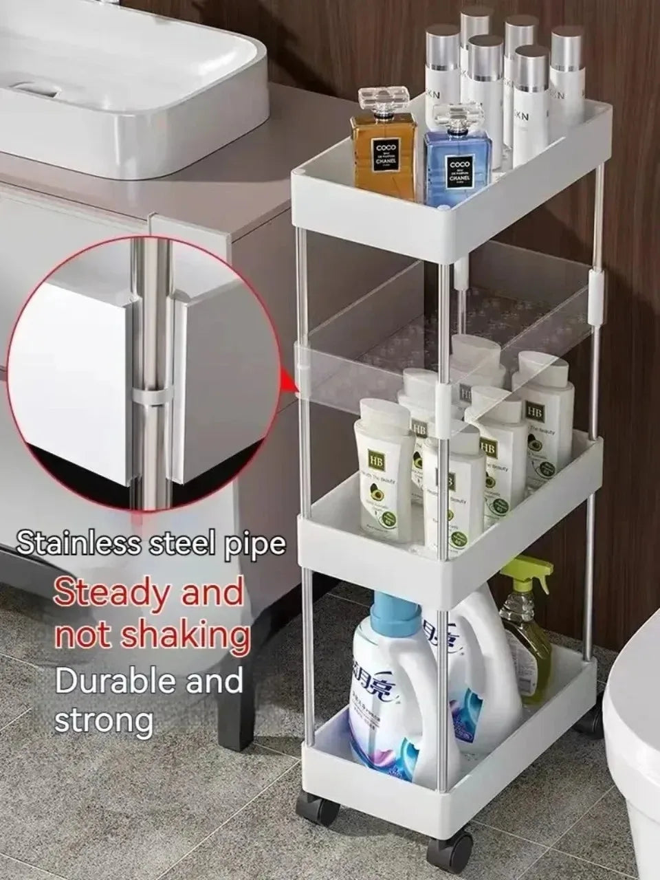 Slim Rolling Storage Cart On Wheels Utility Slide 3/4 Tier Bathroom Trolley Bookshelf Organize Snacks Carts Kitchen Bedroom Rack