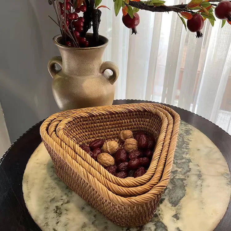 Handwoven Rectangular Rattan Wicker Basket Fruit Tea Snack Bread Picnic Cosmetic Storage Box Kitchen Supplies Household Tools