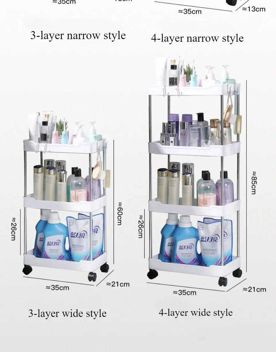 Slim Rolling Storage Cart On Wheels Utility Slide 3/4 Tier Bathroom Trolley Bookshelf Organize Snacks Carts Kitchen Bedroom Rack