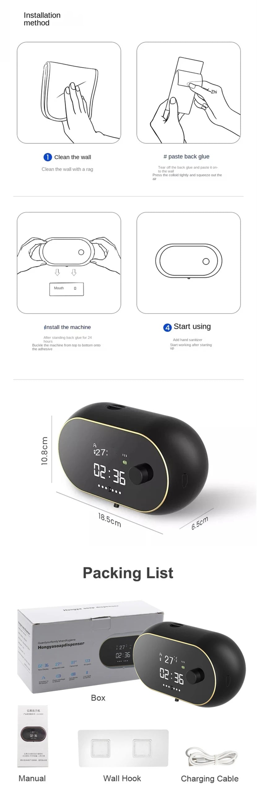 Creative Liquid Foam Soap Dispensers Time Temperature Display Human Body Induction Hand Wash Waterproof Automatic Soap Dispenser