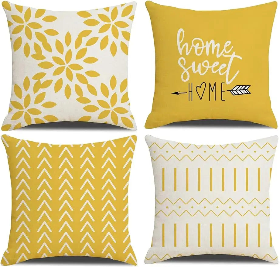Cushion cover 45x45 cm square yellow geometric letters modern decorative cushion cover for pillows living room sofa home decor