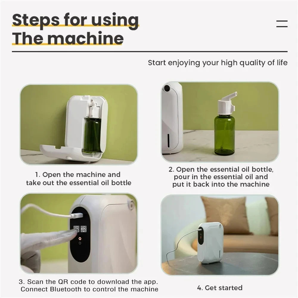 Coverage 200m³ Scent Machine Hotel Aroma Diffuser Wall Mounted Essential Oil Diffuser For Home Fragrance Bluetooth APP Control