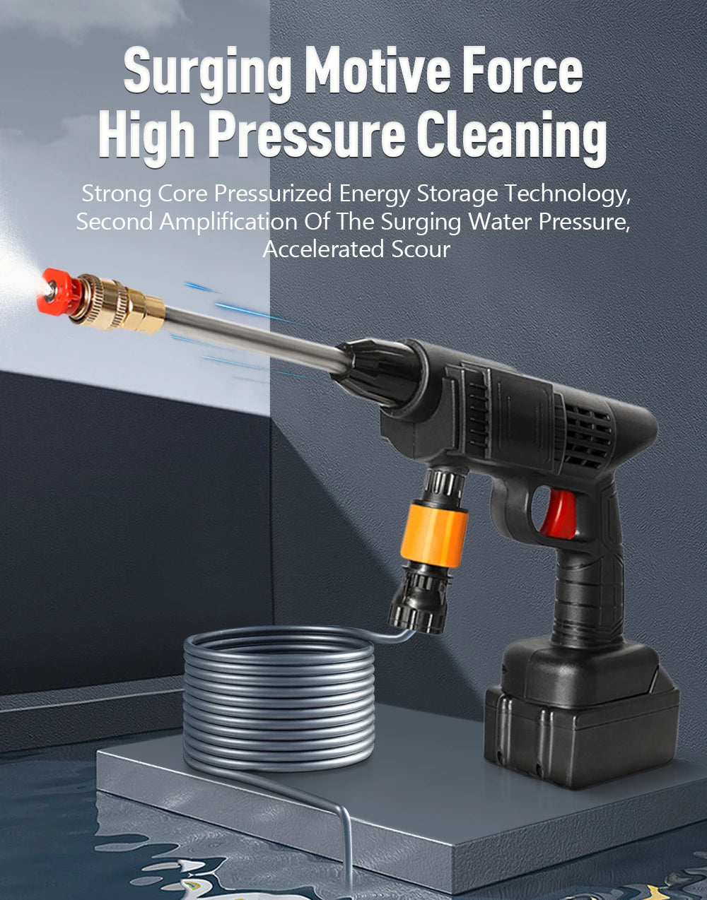 Portable High Pressure Washer 30Bar Car Water Gun Lithium Battery Charging Wireless Spray Cleaner Pump Washing Machine